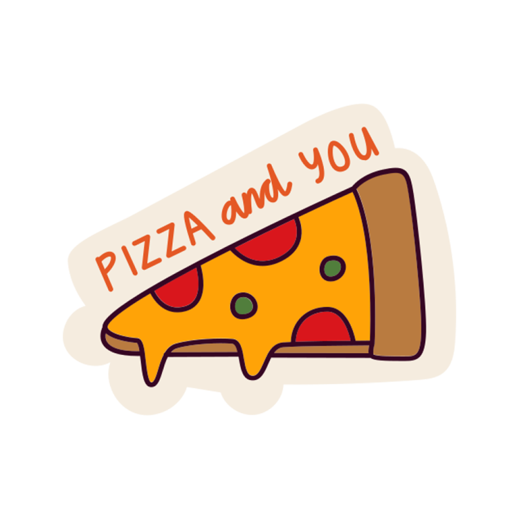 a piece of pizza with the word pizza on it