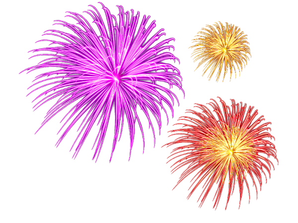 three colorful fireworks on a white background