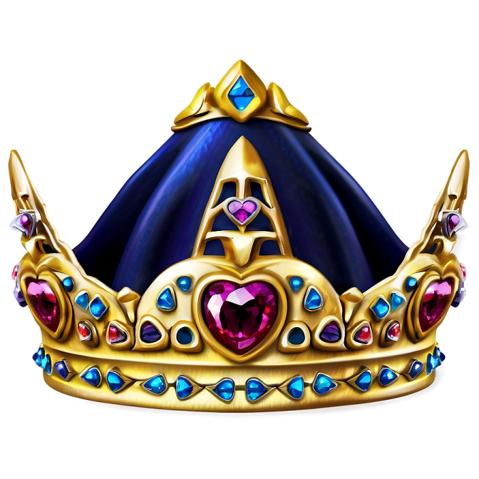 a gold crown with blue and pink gems