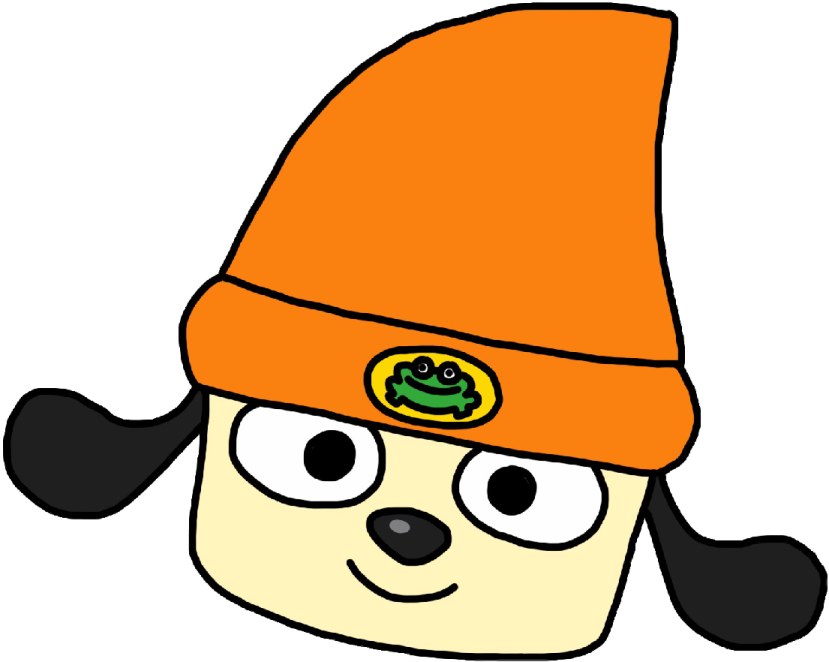 a cartoon dog wearing an orange hat