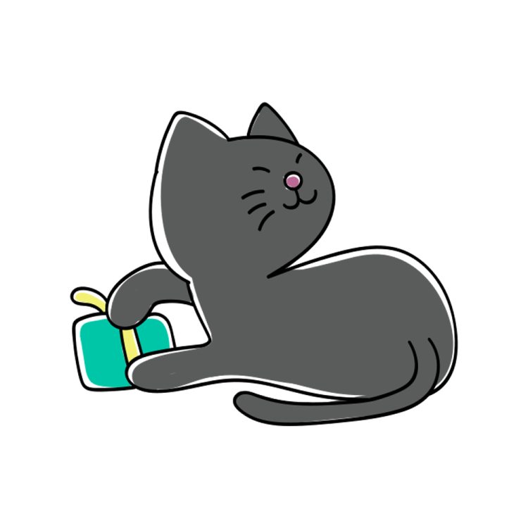 a black cat with a cup of coffee