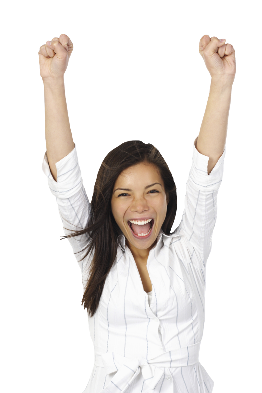 a woman with her arms up in the air