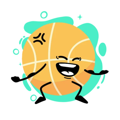 a cartoon basketball ball with a happy face