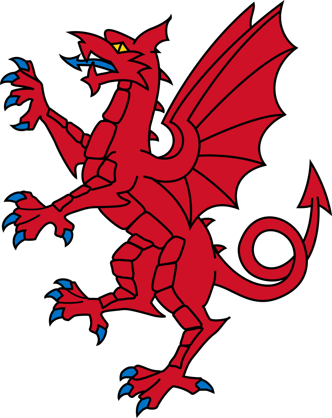 a red dragon with blue eyes
