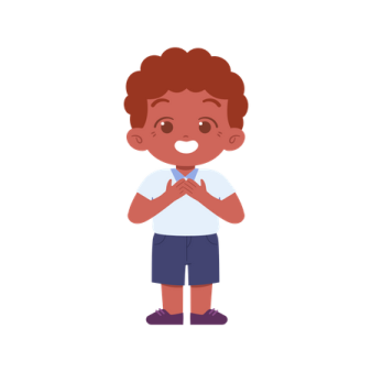 a boy standing with his hands folded in prayer