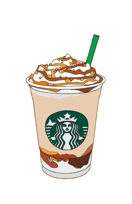 a starbucks cup filled with hot dogs