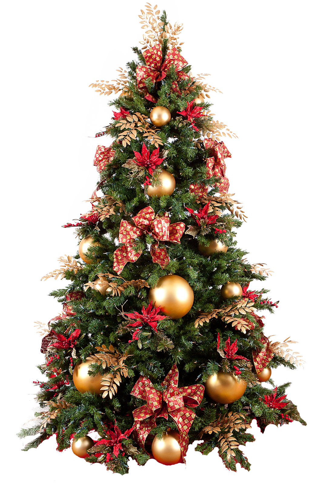 a christmas tree with red and gold decorations