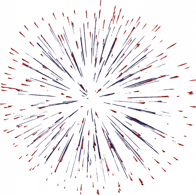 a white background with red and blue fireworks