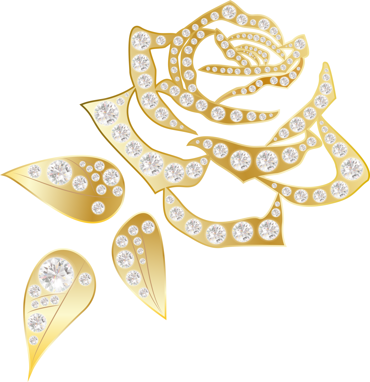 a gold rose with diamonds and leaves