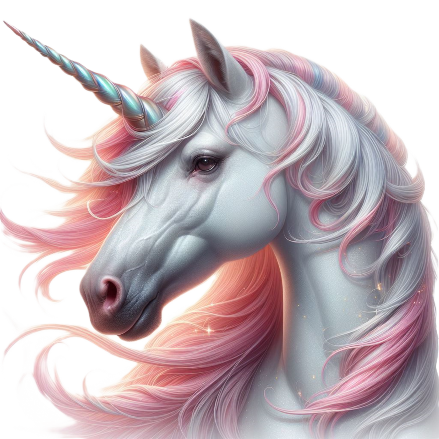a white unicorn with pink hair and a rainbow mane