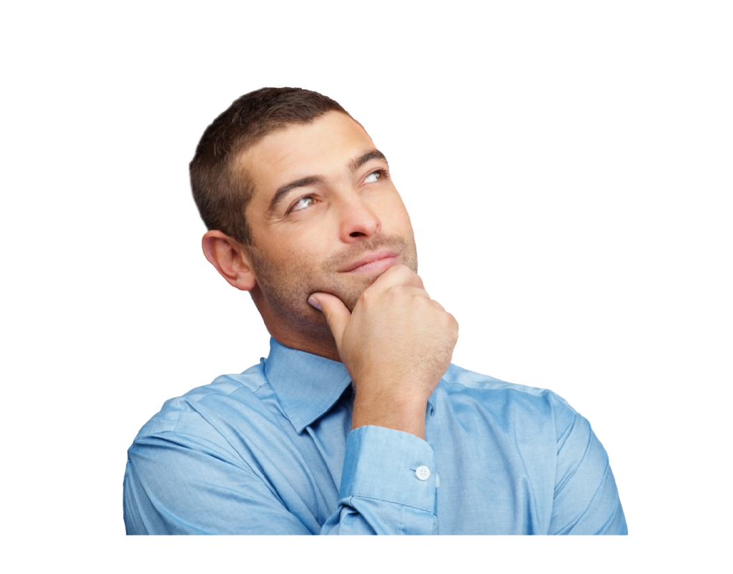 a man looking up with his hand on his chin
