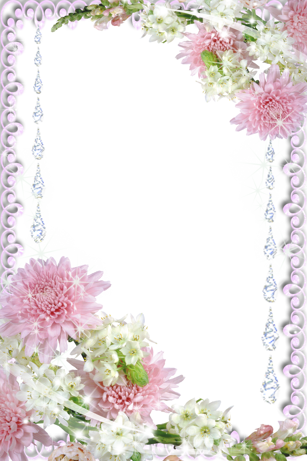 a frame with pink and white flowers