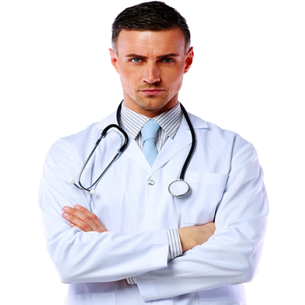 a male doctor standing with his arms crossed