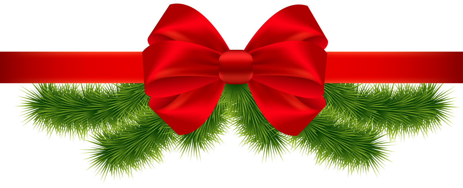 a red ribbon with a bow and pine branches
