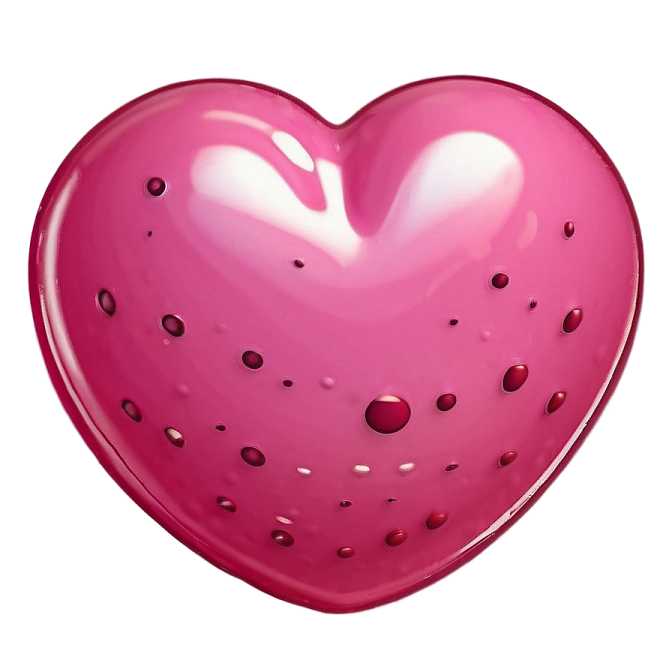 a pink heart with water drops on it