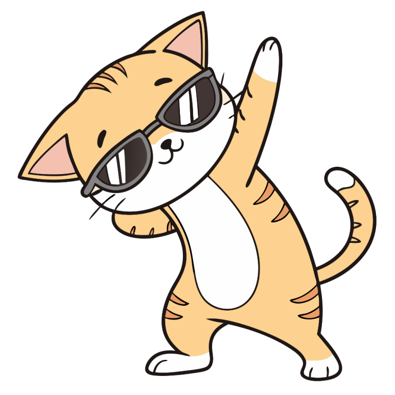 a cartoon cat wearing sunglasses and waving
