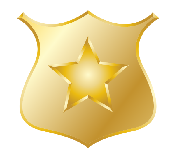 a gold police badge with a star