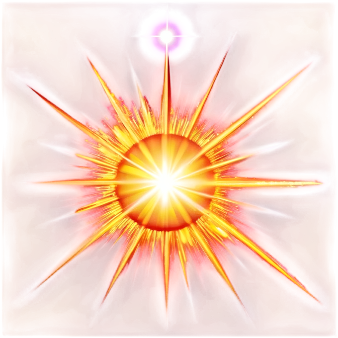 a yellow star burst in the center of a white background
