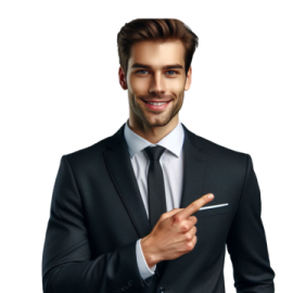 a man in a suit and tie holding a pen