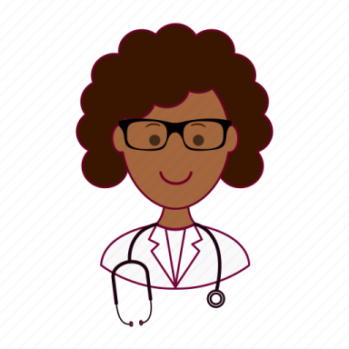 a woman with glasses and a lab coat