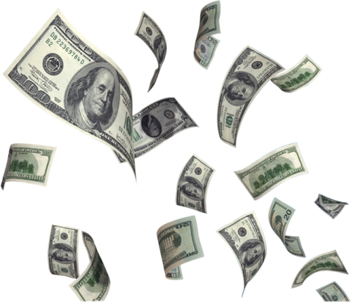 a pile of money falling from the sky