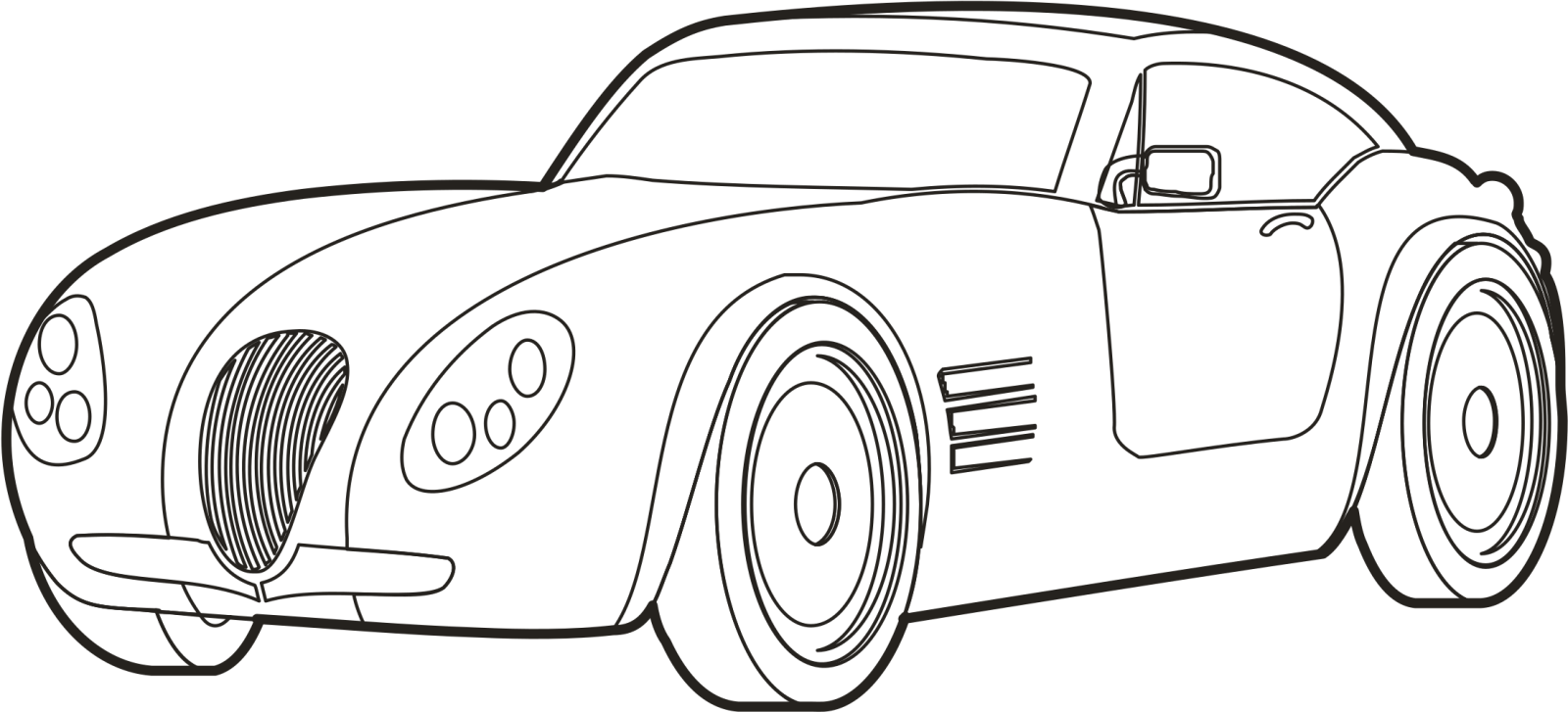 a black and white drawing of a car