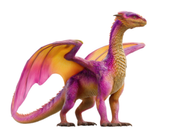 a purple and orange dragon with wings spread