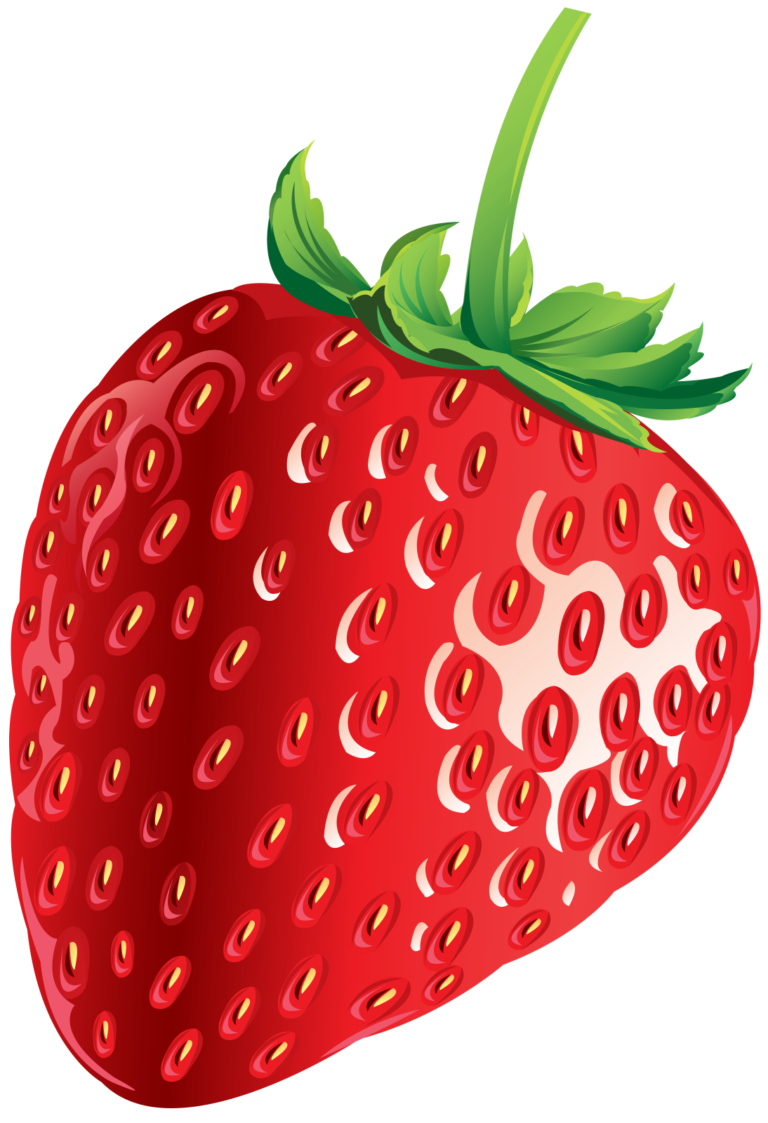 a red strawberry with green leaves on it