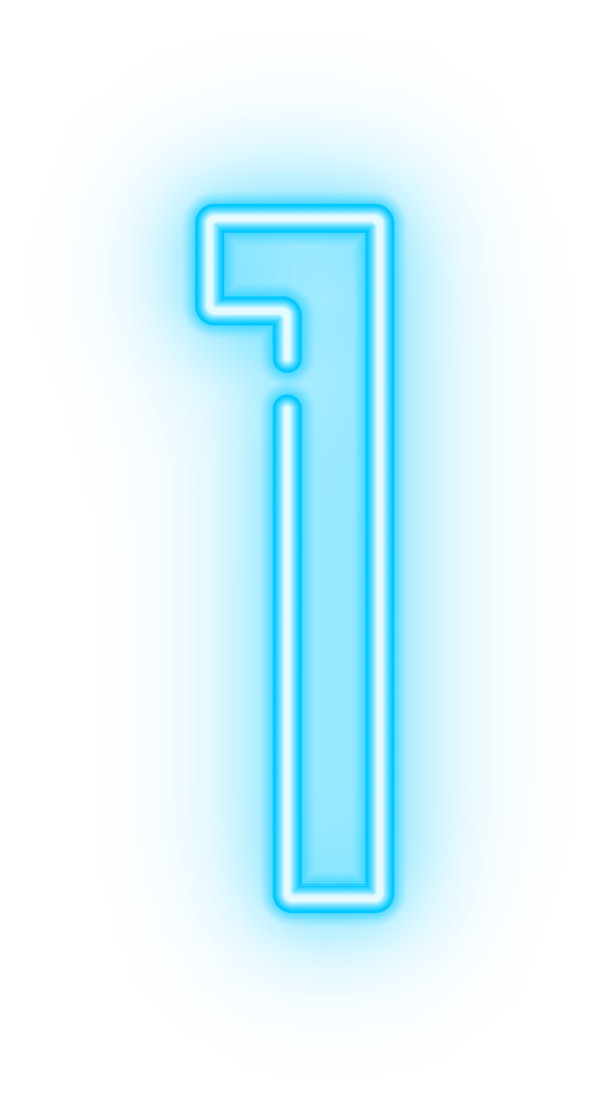a blue neon letter f on white background
