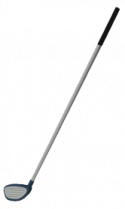 a blue and white golf club with a black handle
