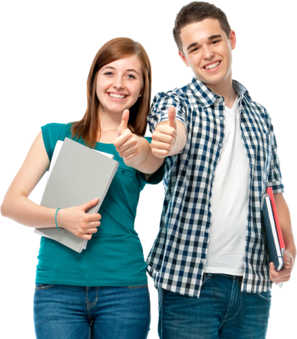 a man and a woman are pointing at the camera