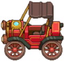 an old car with a brown roof and red wheels