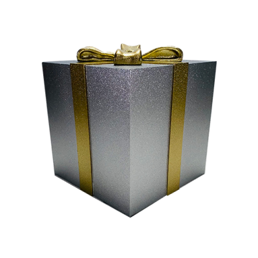 a black and gold gift box with a bow