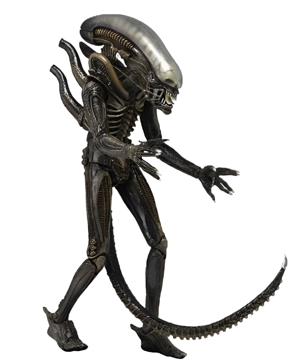 an alien with a large head and long legs