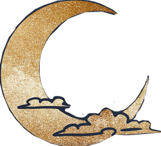 a gold crescent with the moon in the middle