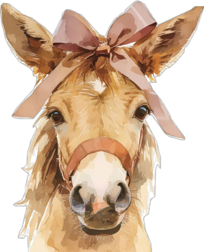 a painting of a horse with a bow on its head