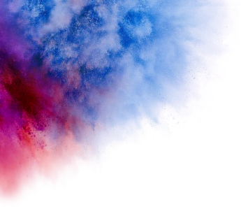 blue and red powder explosion isolated on white background