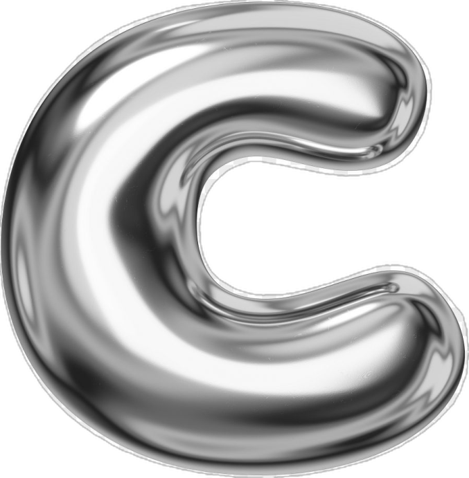 the letter c is shown in silver