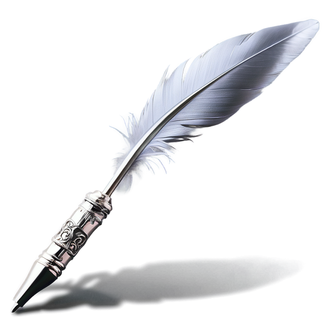 a pen with a white feather on it