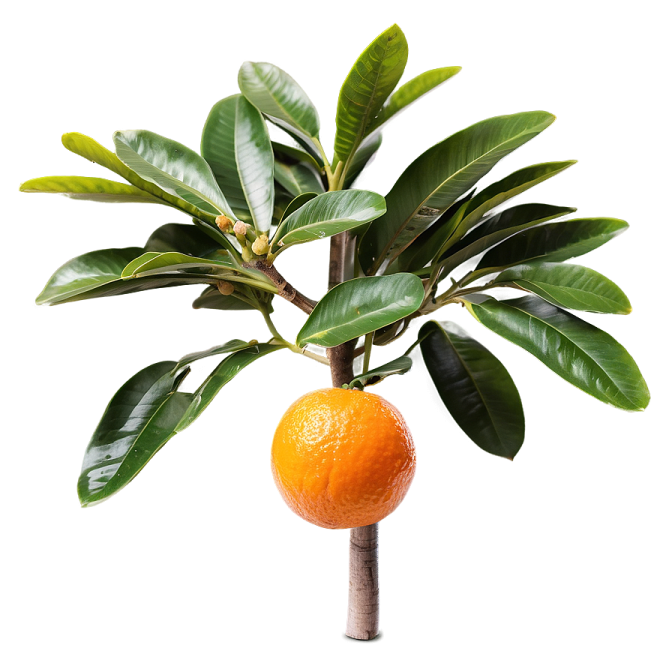 an orange tree with green leaves on it