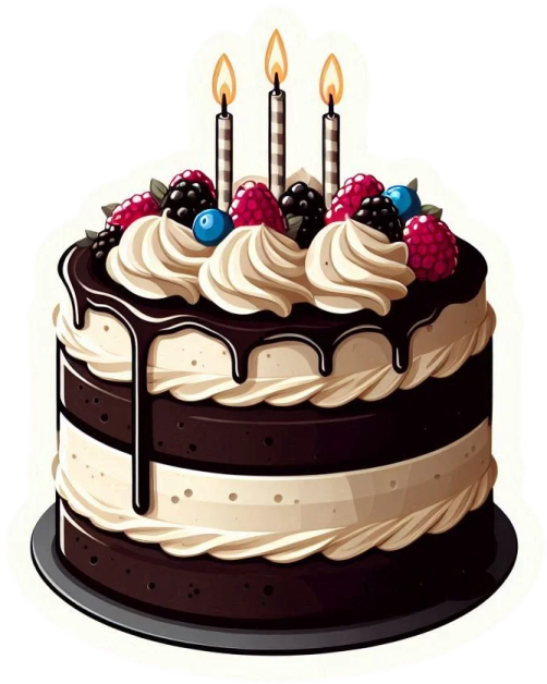 a birthday cake with candles and berries on top