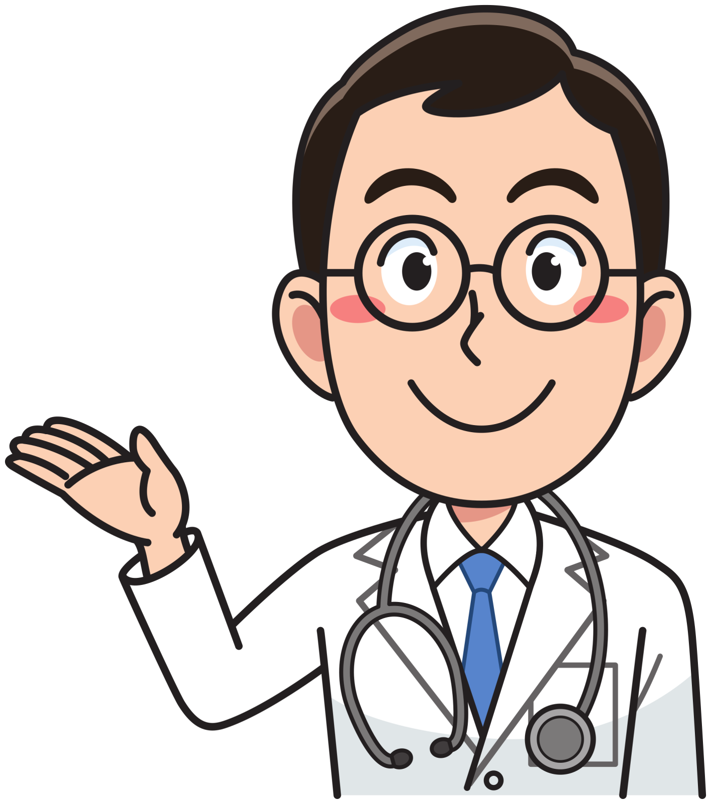 a cartoon doctor with glasses and a stel