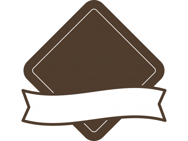 a brown diamond with a white ribbon around it