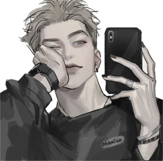 a drawing of a person holding a phone