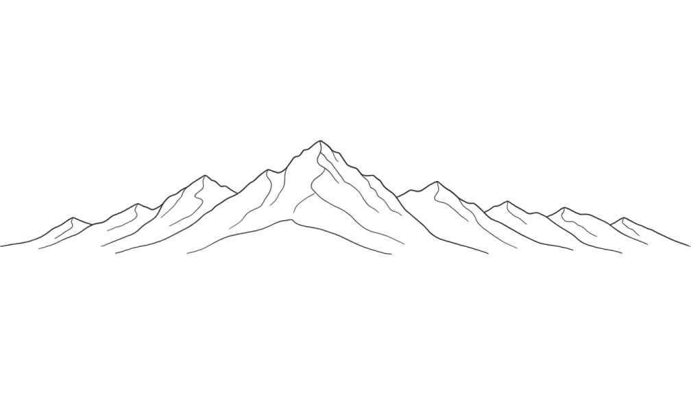 a black and white drawing of mountains