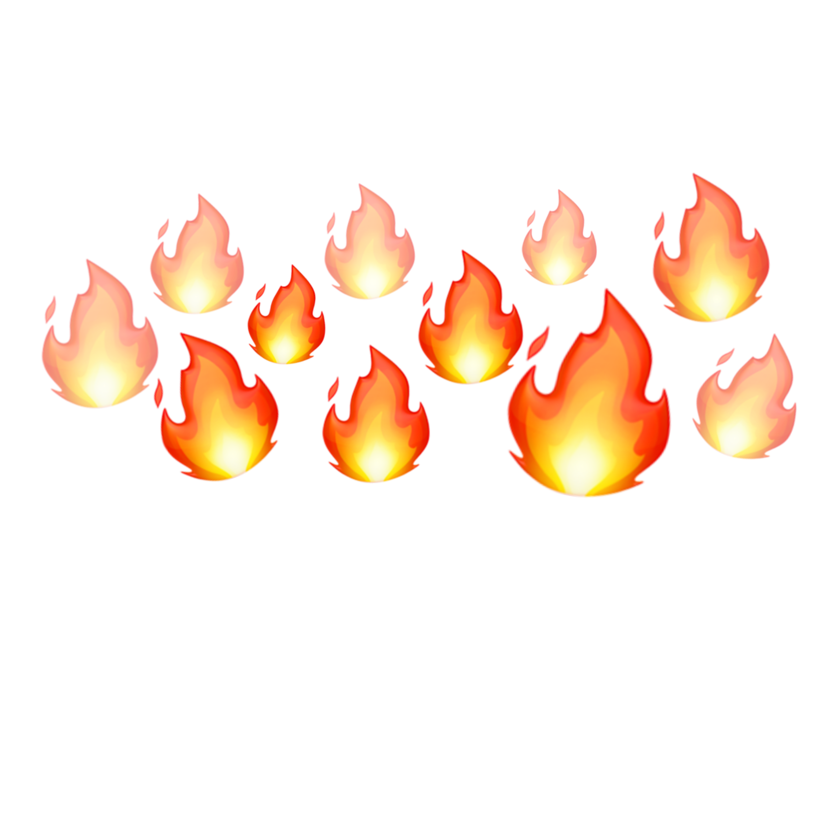 a group of fire flames on white background