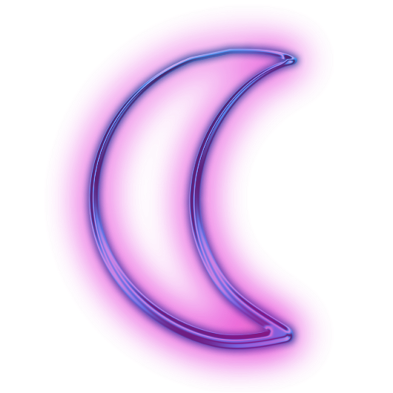 a pink and blue crescent on a white background