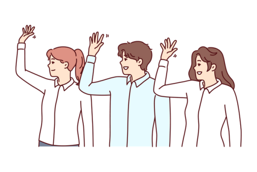 a group of people raising their hands