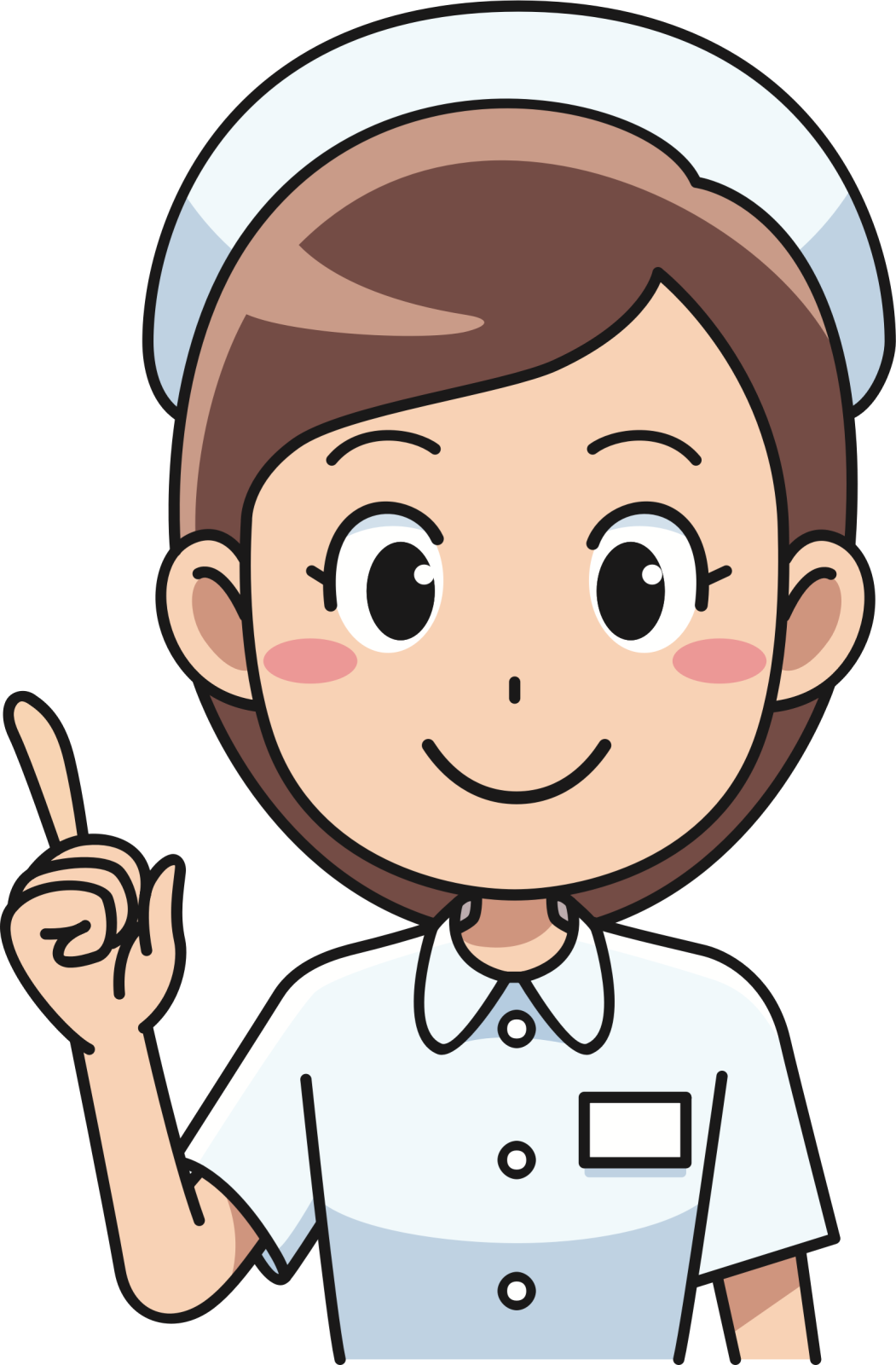 a nurse pointing at the camera