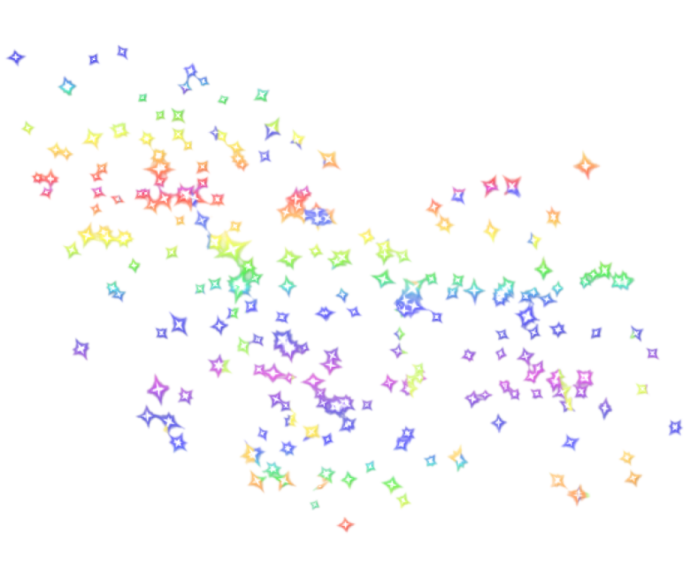 a bunch of colorful stars on a white background